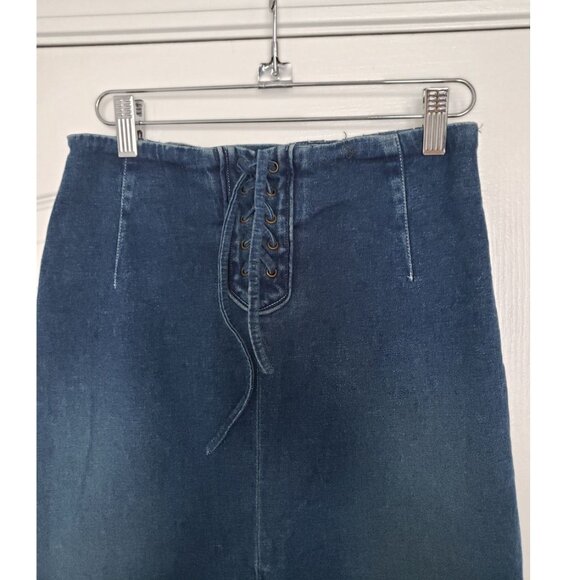 DS Lab Denim Skirt White Stitch Detail and Lace Up Back Size 12 - Picture 12 of 12